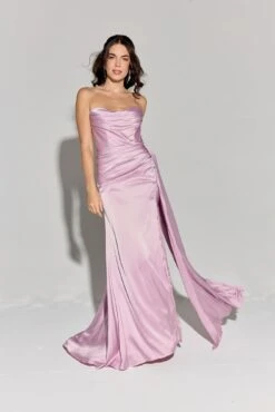 Eureka EK118 Side Sash Ruched Neckline Floor Length Strapless Gown(Eureka Ek118 Side Sash Ruched Neckline Floor Length Strapless Gown)