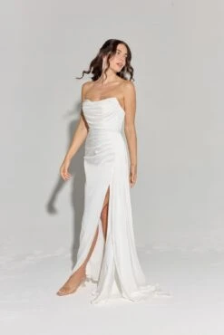 Eureka EK118 Side Sash Ruched Neckline Floor Length Strapless Gown(Eureka Ek118 Side Sash Ruched Neckline Floor Length Strapless Gown) -Dress Promotion Store EK118OFFWHITE SIDE