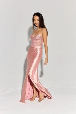 Eureka EK183 Strapless Beaded Boned Bodice Silk Satin Gown Open Slit(Eureka Ek183 Strapless Beaded Boned Bodice Silk Satin Gown Open Slit) -Dress Promotion Store EK183DUSTYROSE