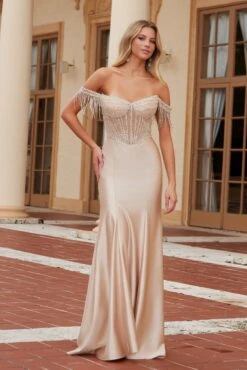 Nox Anabel F1568 Satin Beaded Off-Shoulder Boned Waistline Dress(Nox Anabel F1568 Satin Beaded Off Shoulder Boned Waistline Dress) 21 Nox Anabel F1568 Satin Beaded Off-Shoulder Boned Waistline Dress(Nox Anabel F1568 Satin Beaded Off Shoulder Boned Waistline Dress) -Dress Promotion Store F1568CHAMPANGE 1