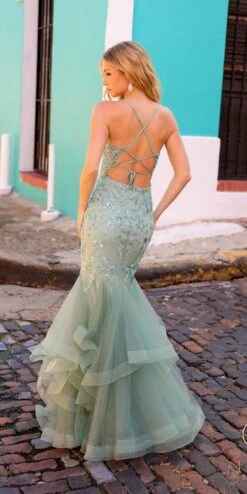 Nox Anabel G1368 Long Sleeveless Layered Tulle Mermaid Gown(Nox Anabel G1368 Long Sleeveless Layered Tulle Mermaid Gown) -Dress Promotion Store G1368SAGEGREEN 2