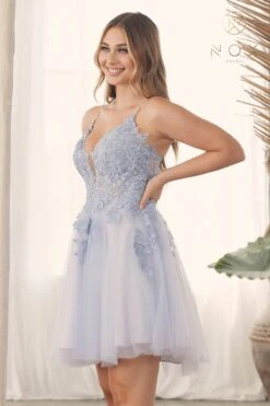 Nox Anabel G785 Short A-Line Tulle Skirt Embroidered Bodice V-Neck Dress(Nox Anabel G785 Short A Line Tulle Skirt Embroidered Bodice V Neck Dress) -Dress Promotion Store G785 PERIWINKLE 64