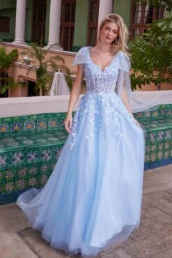 Nox Anabel H1680 Draped Tie-Up Straps Applique Tulle Dress(Nox Anabel H1680 Draped Tie Up Straps Applique Tulle Dress) -Dress Promotion Store H1680BLUE 1