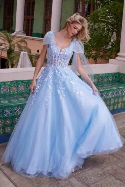 Nox Anabel H1680 Draped Tie-Up Straps Applique Tulle Dress(Nox Anabel H1680 Draped Tie Up Straps Applique Tulle Dress) -Dress Promotion Store H1680BLUE 2