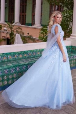 Nox Anabel H1680 Draped Tie-Up Straps Applique Tulle Dress(Nox Anabel H1680 Draped Tie Up Straps Applique Tulle Dress) -Dress Promotion Store H1680BLUE 5