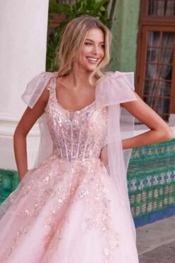 Nox Anabel H1680 Draped Tie-Up Straps Applique Tulle Dress(Nox Anabel H1680 Draped Tie Up Straps Applique Tulle Dress) -Dress Promotion Store H1680PINK 3