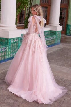 Nox Anabel H1680 Draped Tie-Up Straps Applique Tulle Dress(Nox Anabel H1680 Draped Tie Up Straps Applique Tulle Dress) -Dress Promotion Store H1680PINK 5