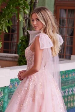 Nox Anabel H1680 Draped Tie-Up Straps Applique Tulle Dress(Nox Anabel H1680 Draped Tie Up Straps Applique Tulle Dress) -Dress Promotion Store H1680PINK 6