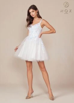 Nox Anabel H846W Short Glitter Sequin Applique White A-Line Dress(Nox Anabel H846w Short Glitter Sequin Applique White A Line Dress) -Dress Promotion Store H846W nox anabel white