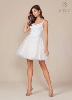 Nox Anabel H846W Short Glitter Sequin Applique White A-Line Dress(Nox Anabel H846w Short Glitter Sequin Applique White A Line Dress)