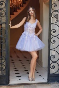 Nox Anabel H846 Short Glitter Sequin Applique A-Line Dress(Nox Anabel H846 Short Glitter Sequin Applique A Line Dress) -Dress Promotion Store H846 LILAC 9