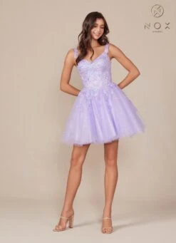 Nox Anabel H846 Short Glitter Sequin Applique A-Line Dress(Nox Anabel H846 Short Glitter Sequin Applique A Line Dress) -Dress Promotion Store H846 nox anabel lilac