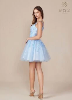 Nox Anabel H846 Short Glitter Sequin Applique A-Line Dress(Nox Anabel H846 Short Glitter Sequin Applique A Line Dress) -Dress Promotion Store H846 nox anabel sky blue back