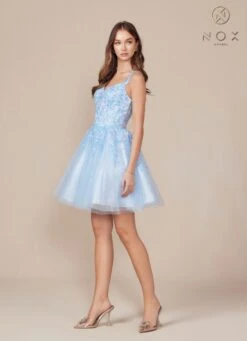 Nox Anabel H846 Short Glitter Sequin Applique A-Line Dress(Nox Anabel H846 Short Glitter Sequin Applique A Line Dress) -Dress Promotion Store H846 nox anabel sky blue side