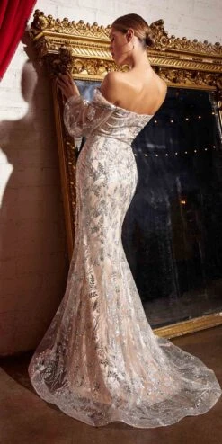 Cinderella Divine J816 Removable Long Sleeve Off The Shoulder Gown(Removable Long Sleeve Off The Shoulder Gown By Cinderella Divine J816) -Dress Promotion Store J816 silvernude 3