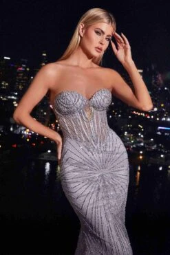 Ladivine J871 Long Sultry Fitted Strapless Embellished Gown(Ladivine J871 Long Sultry Fitted Strapless Embellished Gown) -Dress Promotion Store J871 LADIVINE SILVER ZOOM