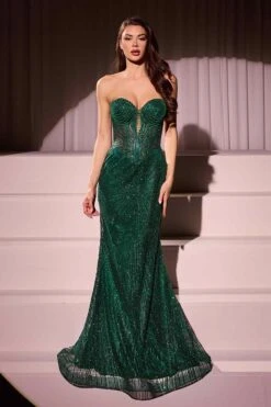 Ladivine J871 Long Sultry Fitted Strapless Embellished Gown(Ladivine J871 Long Sultry Fitted Strapless Embellished Gown) -Dress Promotion Store J871 LADVIINE EMERALD