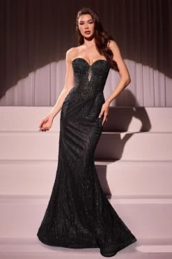 Ladivine J871 Long Sultry Fitted Strapless Embellished Gown(Ladivine J871 Long Sultry Fitted Strapless Embellished Gown) -Dress Promotion Store J871 black FRONT
