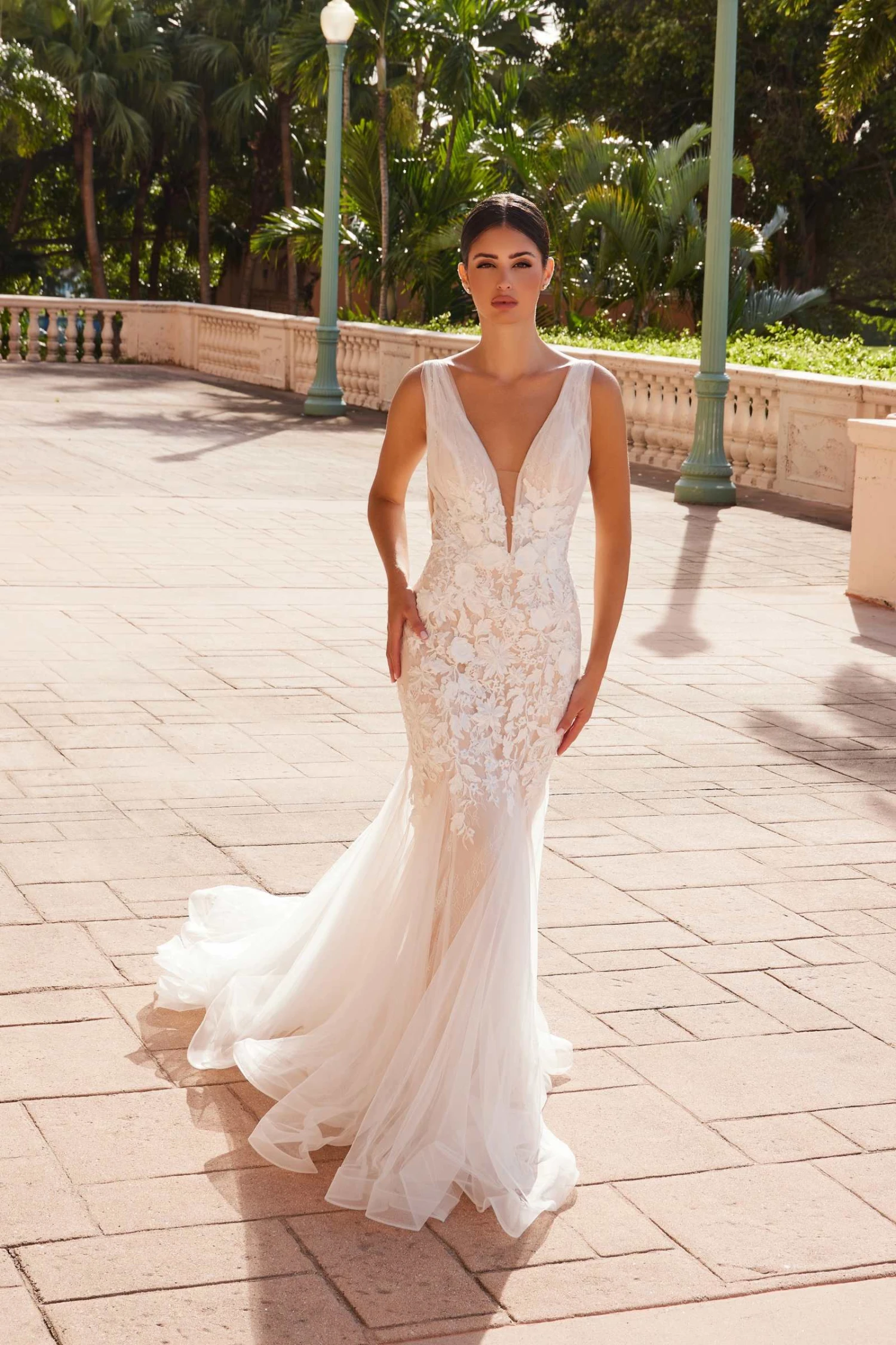 Nox Anabel JE917 V-Neck Mermaid Dress Lace And Tulle Skirt(V Neck Mermaid Dress Lace And Tulle Skirt By Nox Anabel Je917) 7 Nox Anabel JE917 V-Neck Mermaid Dress Lace And Tulle Skirt(V Neck Mermaid Dress Lace And Tulle Skirt By Nox Anabel Je917) - Image 5