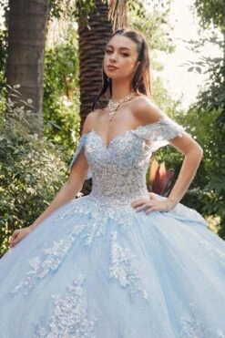 Juliet JT1458J Off The Shoulder Draped Sleeve Cathedral Train Quince Dress(Juliet Jt1458j Off The Shoulder Draped Sleeve Cathedral Train Quince Dress) -Dress Promotion Store JT1458JBAHAMABLUE 1