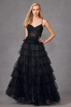 Juliet JT2451S Long Lace Bodice Sleeveless A-line Ruffled Gown(Juliet Jt2451s Long Lace Bodice Sleeveless A Line Ruffled Gown) -Dress Promotion Store JT2451SBLACK 3