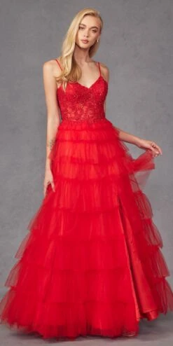 Juliet JT2451S Long Lace Bodice Sleeveless A-line Ruffled Gown(Juliet Jt2451s Long Lace Bodice Sleeveless A Line Ruffled Gown) -Dress Promotion Store JT2451SRED 5