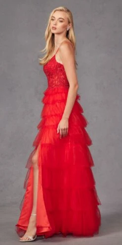 Juliet JT2451S Long Lace Bodice Sleeveless A-line Ruffled Gown(Juliet Jt2451s Long Lace Bodice Sleeveless A Line Ruffled Gown) -Dress Promotion Store JT2451SRED 6