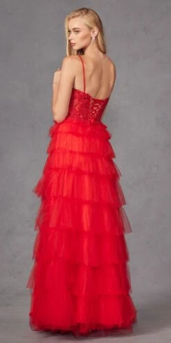 Juliet JT2451S Long Lace Bodice Sleeveless A-line Ruffled Gown(Juliet Jt2451s Long Lace Bodice Sleeveless A Line Ruffled Gown) -Dress Promotion Store JT2451SRED 8