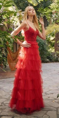 Juliet JT2451S Long Lace Bodice Sleeveless A-line Ruffled Gown(Juliet Jt2451s Long Lace Bodice Sleeveless A Line Ruffled Gown) -Dress Promotion Store JT2451S juliet red