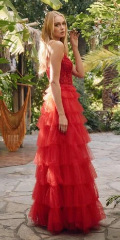 Juliet JT2451S Long Lace Bodice Sleeveless A-line Ruffled Gown(Juliet Jt2451s Long Lace Bodice Sleeveless A Line Ruffled Gown) -Dress Promotion Store JT2451S juliet red back