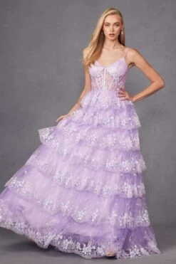 Juliet JT2454K Long Boned Bodice Tiered Layered Sequin Detail A-Line Gown(Juliet Jt2454k Long Boned Bodice Tiered Layered Sequin Detail A Line Gown) -Dress Promotion Store JT2454KLILAC 3 efaf3e31 2a7a 4a8b a1d6 90dac5475011
