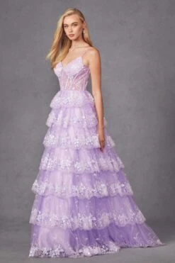 Juliet JT2454K Long Boned Bodice Tiered Layered Sequin Detail A-Line Gown(Juliet Jt2454k Long Boned Bodice Tiered Layered Sequin Detail A Line Gown) -Dress Promotion Store JT2454KLILAC 4 31b7ddec 3ebe 4663 a5bf 76171c9ea00f