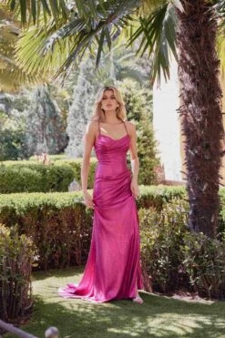 Juliet JT2494S Dress Sleeveless Metallic Fitted Evening Gown(Juliet Jt2494s Dress Sleeveless Metallic Fitted Evening Gown) -Dress Promotion Store JT2494S JULIET FUCHSIA OUTSIDE FRONT