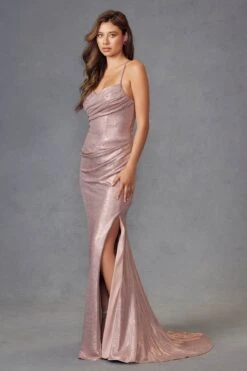 Juliet JT2494S Dress Sleeveless Metallic Fitted Evening Gown(Juliet Jt2494s Dress Sleeveless Metallic Fitted Evening Gown) -Dress Promotion Store JT2494S JULIET RUST GOLD SHOWROOM SIDE