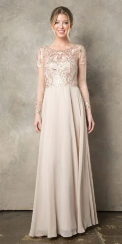 Juno 960 Long A-Line Mother Of The Bride Chiffon Long Sleeve Dress(Juno 960 Long A Line Mother Of The Bride Chiffon Long Sleeve Dress)