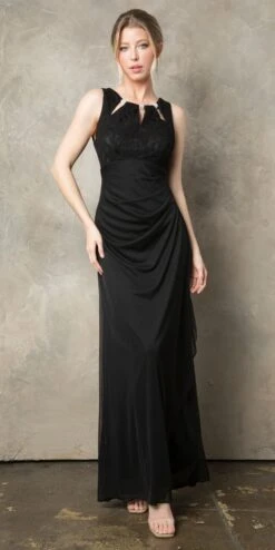 Juno 1017 Sleeveless Long Dress With Stylish Neckline(Champagne Sleeveless Long Formal Dress With Stylish Neckline)