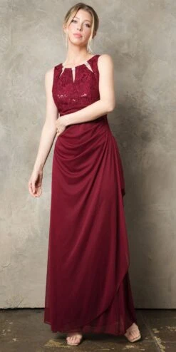 Juno 1017 Sleeveless Long Dress With Stylish Neckline(Champagne Sleeveless Long Formal Dress With Stylish Neckline) -Dress Promotion Store JUNO 1017 BURGUNDY F1