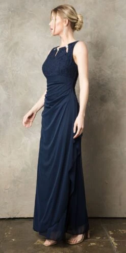 Juno 1017 Sleeveless Long Dress With Stylish Neckline(Champagne Sleeveless Long Formal Dress With Stylish Neckline) -Dress Promotion Store JUNO 1017 NAVY F1