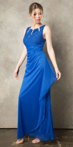 Juno 1017 Sleeveless Long Dress With Stylish Neckline(Champagne Sleeveless Long Formal Dress With Stylish Neckline) -Dress Promotion Store JUNO 1017 ROYAL F1