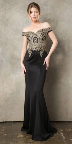 CLEARANCE - Juno 932 Off-Shoulder Embroidered Top Appliqued Long Dress (Size 2XL)(Clearance Juno 932 Off Shoulder Embroidered Top Appliqued Long Dress Size 2xl)