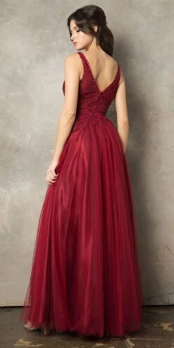 Juno 933 Embroidered Long Prom Dress V-Neck And Back(Embroidered Long Prom Dress V Neck And Back Dusty Rose) -Dress Promotion Store JUNO 933 BURGUNDY B1