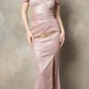 Juno 940 Cold-Shoulder Metallic Long Mermaid Dress(Cold Shoulder Metallic Long Mermaid Prom Dress Rose) -Dress Promotion Store JUNO 940 ROSEGOLD F1