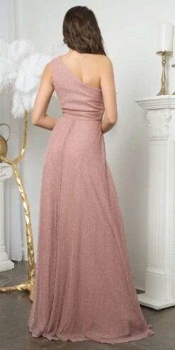 Juno A1008 Floor Length One Shoulder Metallic Knit Evening Gown(Juno A1008 Floor Length One Shoulder Metallic Knit Evening Gown) -Dress Promotion Store JUNO A1008 PINK B1