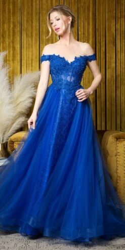 Juno A1012 Floor Length A-Line Tulle Skirt Off The Shoulder Gown(Juno A1012 Floor Length A Line Tulle Skirt Off The Shoulder Gown) 8 Juno A1012 Floor Length A-Line Tulle Skirt Off The Shoulder Gown(Juno A1012 Floor Length A Line Tulle Skirt Off The Shoulder Gown) -Dress Promotion Store JUNO A1012 ROYALBLUE F1