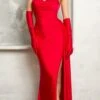 Juno M1030 Long Fitted Strapless Slit Gown With Gloves And Side Sash(Juno M1030 Long Fitted Strapless Slit Gown With Gloves And Side Sash) -Dress Promotion Store JUNO M1030 RED F1b