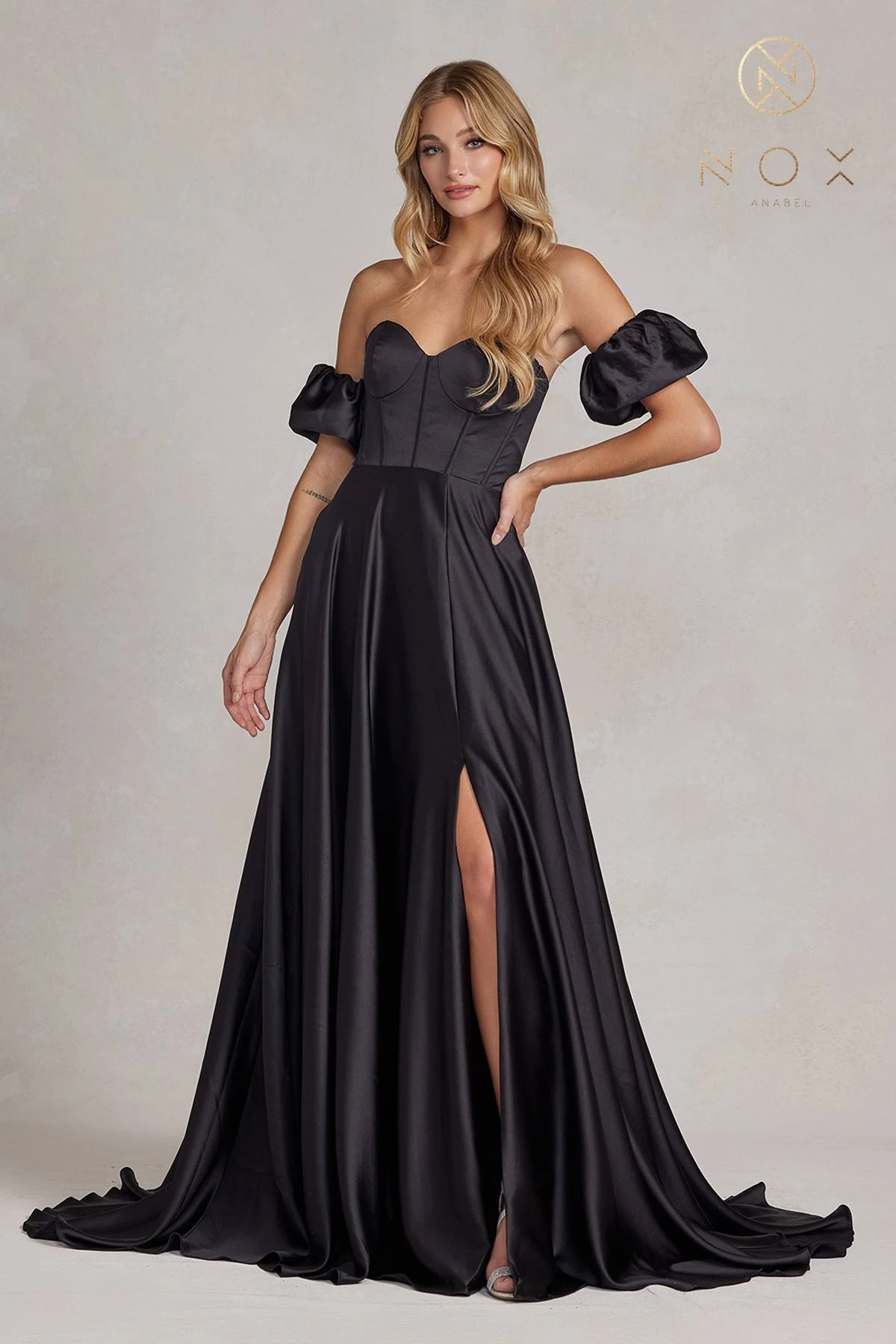 Nox Anabel K1122 Floor Length A-line Satin Gown With Detachable Puff Sleeves(Nox Anabel K1122 Floor Length A Line Satin Gown With Detachable Puff Sleeves) 8 Nox Anabel K1122 Floor Length A-line Satin Gown With Detachable Puff Sleeves(Nox Anabel K1122 Floor Length A Line Satin Gown With Detachable Puff Sleeves) - Image 6