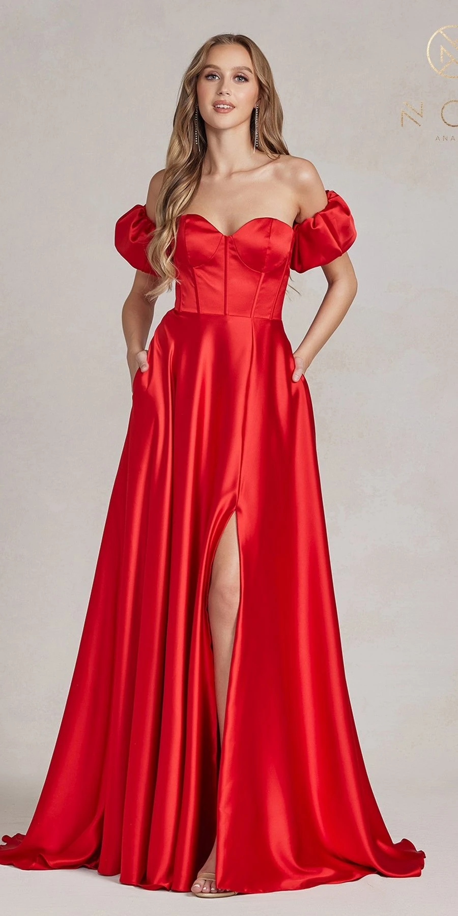 Nox Anabel K1122 Floor Length A-line Satin Gown With Detachable Puff Sleeves(Nox Anabel K1122 Floor Length A Line Satin Gown With Detachable Puff Sleeves) 3 Nox Anabel K1122 Floor Length A-line Satin Gown With Detachable Puff Sleeves(Nox Anabel K1122 Floor Length A Line Satin Gown With Detachable Puff Sleeves)