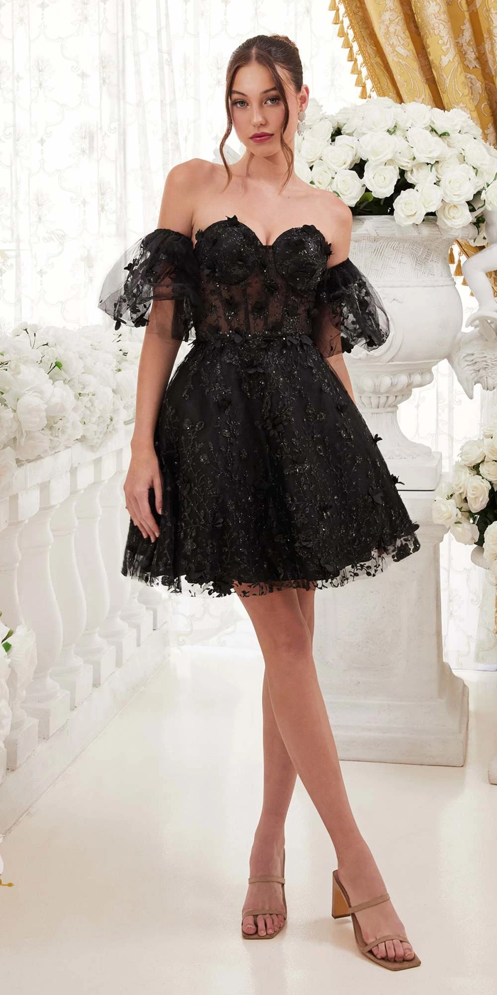 Ladivine KV1089 Short Floral Strapless A-Line Dress With Puff Sleeves(Ladivine Kv1089 Short Floral Strapless A Line Dress With Puff Sleeves) 9 Ladivine KV1089 Short Floral Strapless A-Line Dress With Puff Sleeves(Ladivine Kv1089 Short Floral Strapless A Line Dress With Puff Sleeves) - Image 7