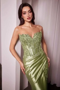 Ladivine KV1116 Dress Fitted Strapless Lace & Satin Gown(Ladivine Kv1116 Dress Fitted Strapless Lace Satin Gown) -Dress Promotion Store KV1116 LADIVINE GREENERY