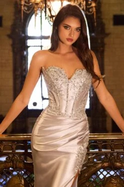 Ladivine KV1116 Dress Fitted Strapless Lace & Satin Gown(Ladivine Kv1116 Dress Fitted Strapless Lace Satin Gown) -Dress Promotion Store KV1116 SILVER